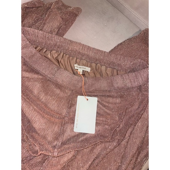 NWT Skies Are Blue Dusty Pink "Rose" Metallic Mesh Wide Leg Lined Pants Small - Picture 8 of 8